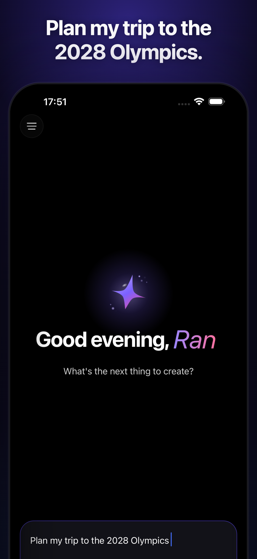 Hope on iPhone, asked to plan a trip to the 2028 Olympics