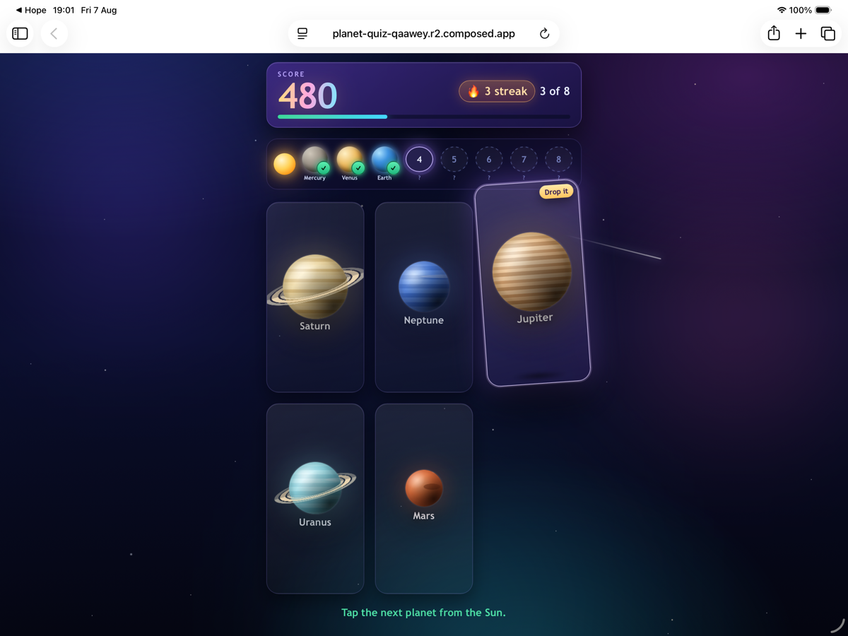 An app shared from iPad, open on another device