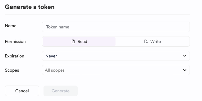 Access token creation interface