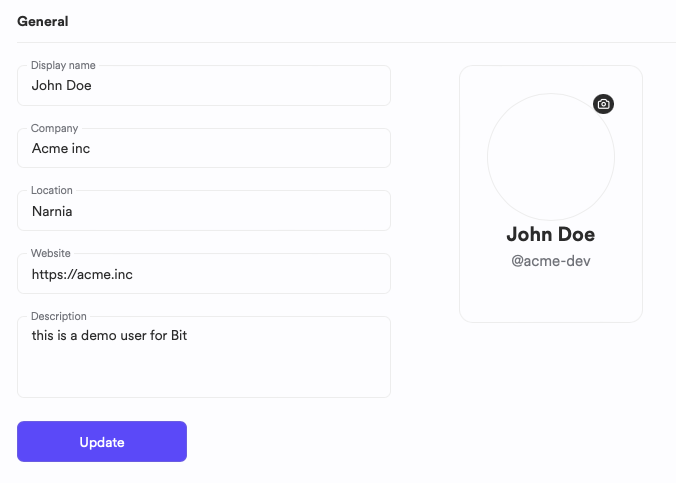 Profile editing form