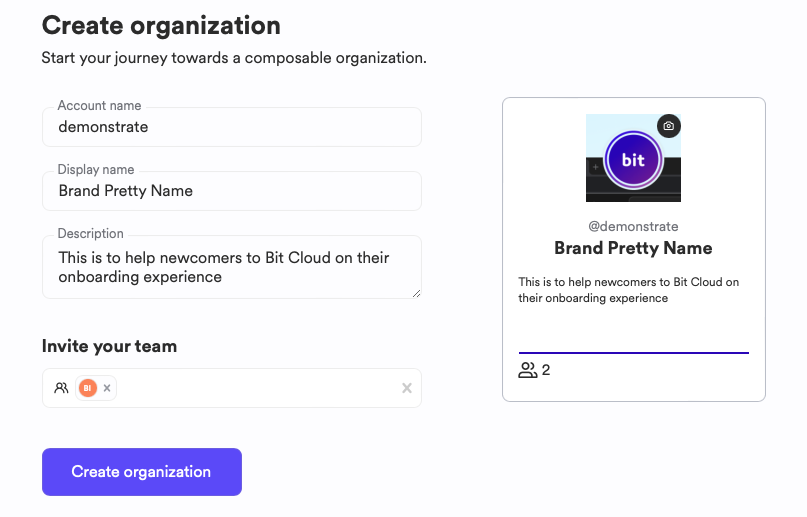 Create organization form