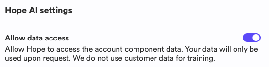 Turn off Hope AI data access