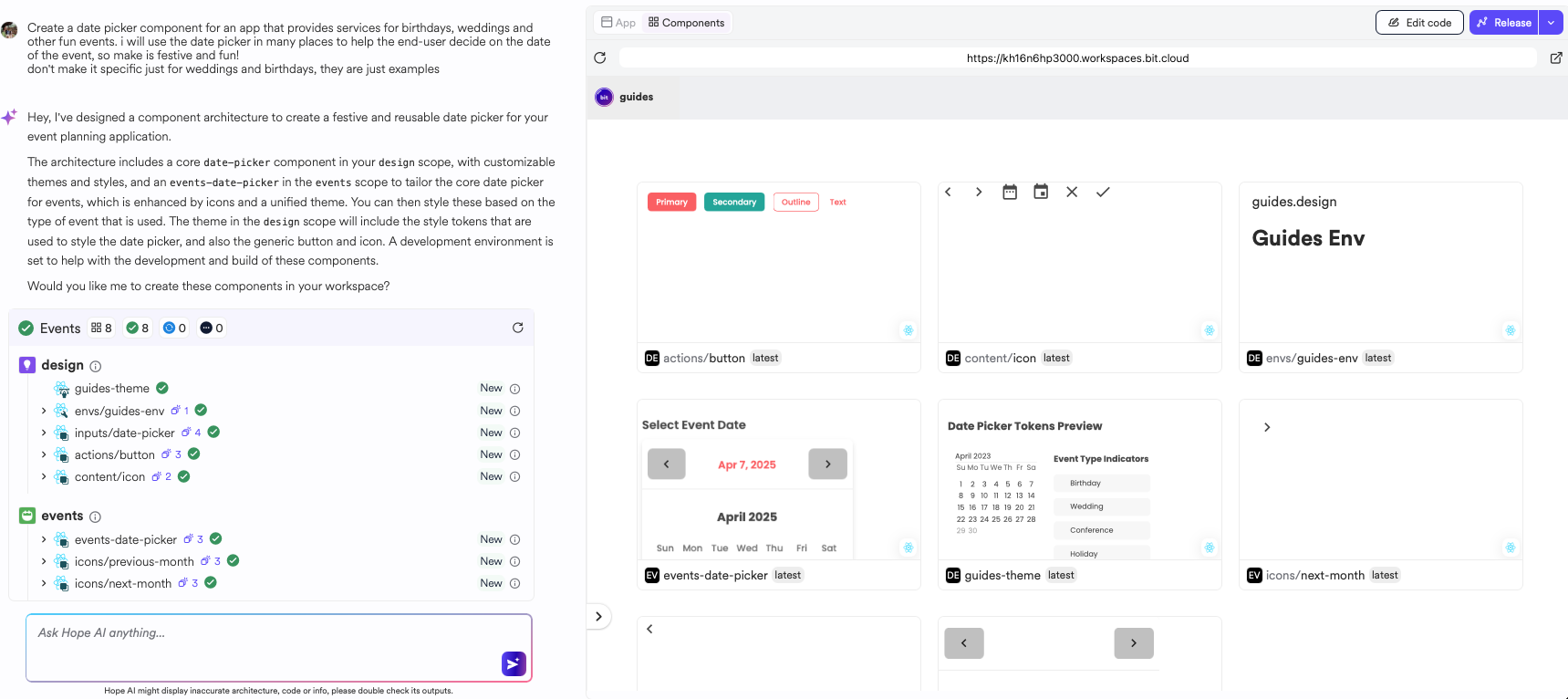 Grid of generated components